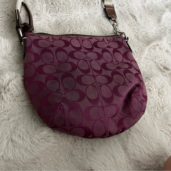 Coach Crossbody Bag Purple Signature C Pleated Small Purse Adjustable Strap - Picture 7 of 15